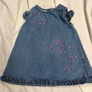 Vintage Girls 18months cotton Denim Floral Embroidered Dress